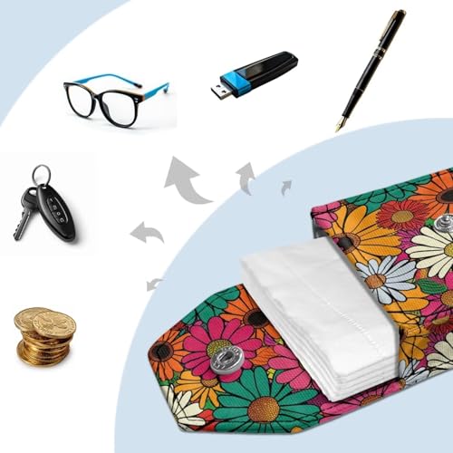 Portable Tissues Purse, Hanging Rope Tissue Bag Hippie Flower Reusable Paper Holder for Travel Outgoing Daily - color: Hippie Flower