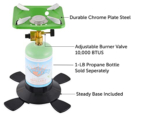 Flame King YSNVT-508 Portable BottleTop Camping Stove with Stable Lightweight Base Stand, Great for Outdoor Cooking, Backpacking, Compatible with 1LB Propane Gas Bottle | camping-stoves