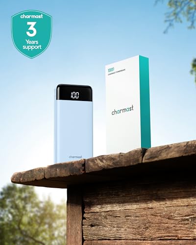 charmast Power Bank Portable Charger with Reinforced Built-in 4 Cables | 3A Fast Charging,10000mAh,6 Outputs 3 Inputs,Travel Essentials,TSA Compliant,LED Display,compatible with iPhone Samsung Moto - color: SkyBlue