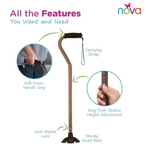 Nova Joy Designer Offset Quad Cane for Seniors - Unisex Adjustable Lightweight Walking Aid with Foam Handle, Wrist Strap and Anti-Rattle Lock - Essential Mobility Support - Houndstooth - color: Houndstooth
