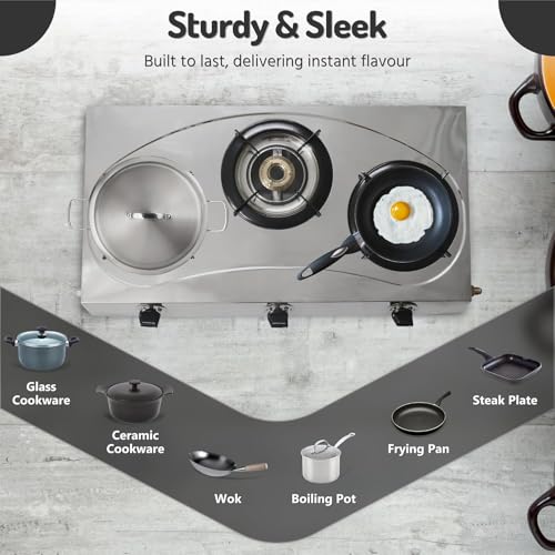 3 Burner Gas Stove Stainless Steel RV Cooktop Portable Camp Stove | Portable 3 Burner Gas Stove Top, Indian Style Gas Stove for Outdoor Grilling Kitchen with Hose & Regulator