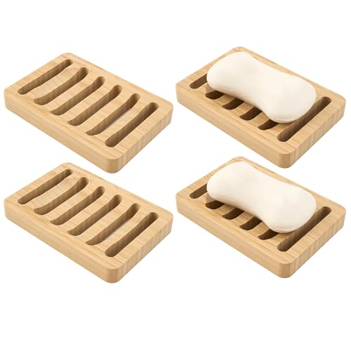 Bamboo Soap Dish, Bar Soap Holder Self Draining Soap Dish Natural Bamboo Soap Holder Waterproof Anti-Slip Wooden Soap Dishes for Bar Soap Saver Tray for Shower Bathroom Kitchen Sink Bathtub