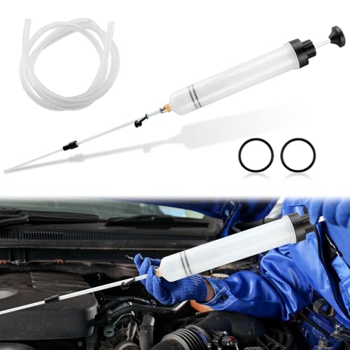 500cc Oil Suction Syrin ge Fluid Transfer Pump, Automotive Brake Fluid Extractor Pump with Long Rubber Hose, Manual Fuel Suction & Filler Vacuum Fuel Transfer Cleaner(Color:Clear)