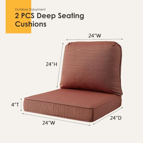Outdoor Cushions for Patio Furniture Set of 2, 24"x24"(24x24 Back) Water Repellent Chair Cushions Removable Seat Bottom & Back Cushion Covers for Chair, Sofa, Dark Yellow Tan Stripe - color: Dark Yellow Tan Stripe, size: 24"x24"(24x24 Back)