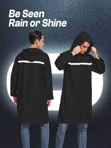 Mens Long Hooded Safety Rain Jacket Waterproof Emergency Raincoat Poncho - color: Black, size: Small