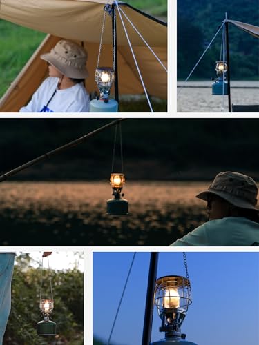 CAMPINGMOON Mini Gas Camping Lantern with Hanging Chain & Hard Case – 80W Equivalent Brightness, Adjustable Dial, Outdoor Portable Butane Lamp for Hiking, Backpacking, Emergency, Tent Lighting T-4