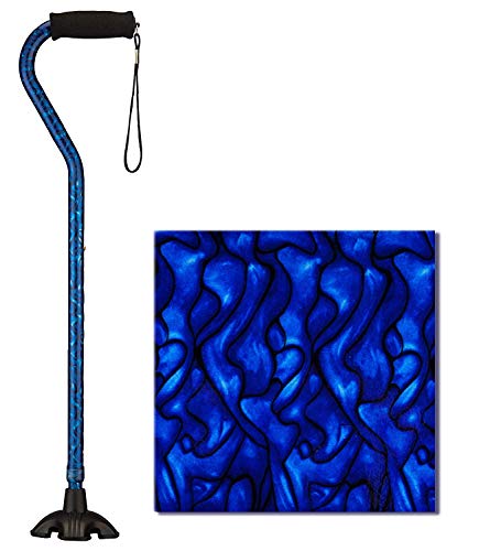 Nova Joy Designer Offset Quad Cane for Seniors - Unisex Adjustable Lightweight Walking Aid with Foam Handle, Wrist Strap and Anti-Rattle Lock - Essential Mobility Support - Blue Rain - color: Blue Waves
