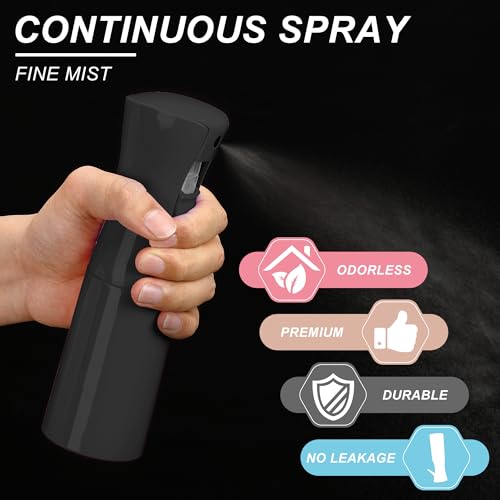 (Black Hair Mister Spray Bottle，Spray Water Bottle Fine Mist Refillable Plants（6.8OZ /200ML） Barber，Showering Pets, Plants, travel, Ironing and Cleaning ﻿ ﻿ ﻿(Continuous Spray) - color: Black