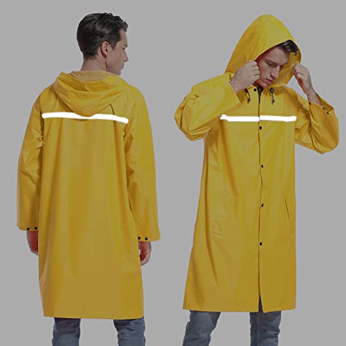 Mens Long Hooded Safety Rain Jacket Waterproof Emergency Raincoat Poncho - color: Yellow, size: XX-Large