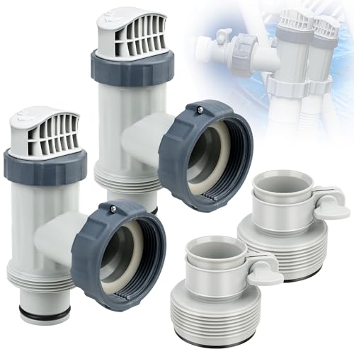 2-Pack Pool Plunger Valve & Type B Adapter 1.25" to 1.5" fits Intex | 1.25" Clamp-On to 1.5" Screw-On Conversion, for 1500/2500/4000 GPH Pumps, Sand Filters, Saltwater Systems