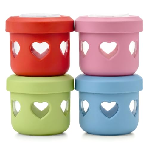 Snack Containers - 4.2 Oz Reusable Condiment Containers with Screw-on Leak Proof Lid | Perfect for Salad Dressing Sauce Dips Lunchbox Picnic Travel Bento Box | BPA-Free | Dishwasher Safe - color: Pastel Color Set-Heart