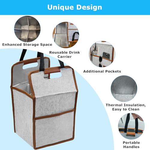 4 Cup Reusable Drink Carrier Portable Insulated Coffee Bags with Handle - color: Gray, size: 4 Cup