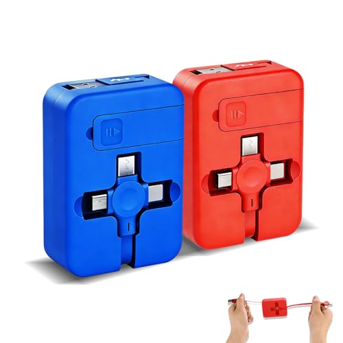 2 Pcs 3 in 1 Retractable Multi Fast Charging Cable Bulk with Phone Stand | USB C/Micro USB/L Easy Use and Portable, Compatible with iPhone 17/16/15/14/13/12/11/X/XR/XS/8/Android/Tablet (3.28FT) - color: Blue+Red