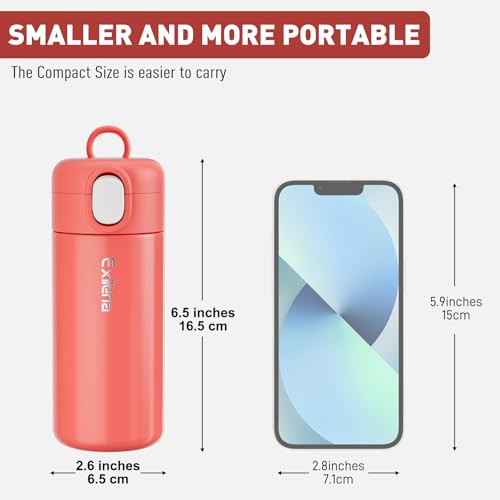 Exllena 10oz Small Insulated Water Bottle with One-Touch Soft Straw Lid, Double-Wall Vacuum Small Travel Water Bottle for Cold&Hot Drinks–Leak-Proof, Mini Flask for Handbag, Yoga, Sport(Coral Red) - color: Coral Red