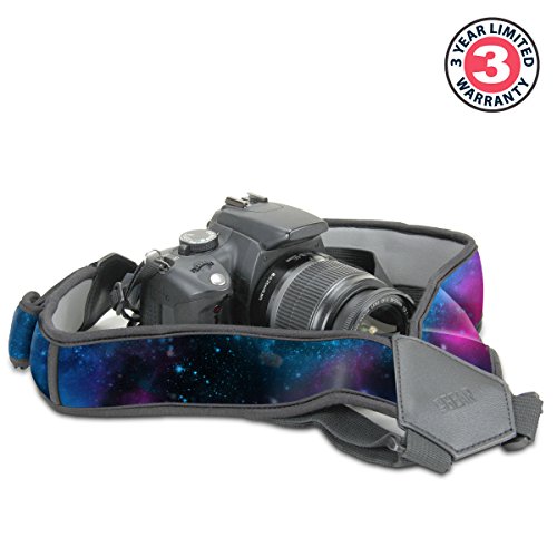 USA Gear DSLR Camera Strap Chest Harness with Quick Release Buckles, Galaxy Neoprene Pattern and Accessory Pockets - Compatible with Canon, Nikon, Sony and More Point and Shoot and Mirrorless Cameras - color: Galaxy