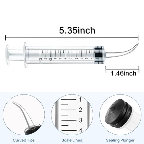 5 Pack Dental Syringe Disposable 12ml Dental Irrigation Syringe with Curved Tip for Oral, Dental Care, Tonsil Stone Squirt, Feed Pet, Liquid Injection, Oil, Glue, With Clear Measurement (C 5 Pack 12ml) - size: C 5 Pack 12ml