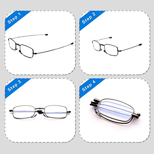 GOOSEN Reading Glasses Men Women, Pocket Wallet Purse Compact Hard Cases Folding Readers, Blue light Glasses Spring Hinge - color: C1,black Gunmental