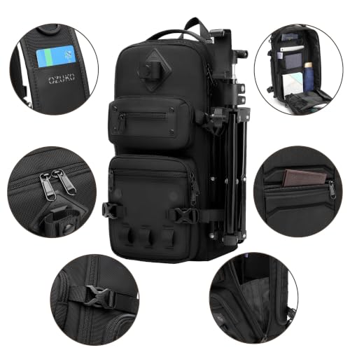 OZUKO Sling Bag for Men, Waterproof Crossbody Backpack, EDC Chest Pack | Tripod Holder for Travel, Hiking, Photography, Commuting - color: Black