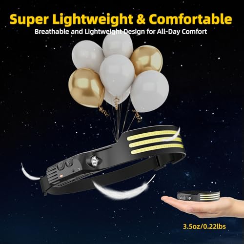 Headlamp Rechargeable 3PCS, Motion Sensor 230° COB Head Lamp, Headlights for Forehead, Hard hat Light for Adults, LED Headband Flashlight for Work, Hiking, Running, Camping Essentials Gear - size: 3 Pack - New Upgrade III Tri-Led Strip