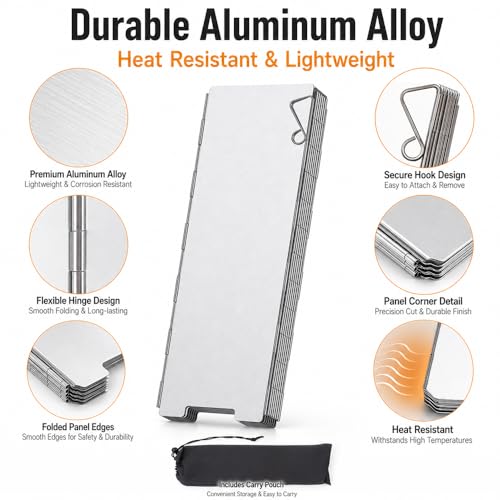 9 Pack Aluminum Camping Stove Windscreen, Foldable Lightweight Butane Burner Windshield with Storage Bag, Portable Outdoor Grill Wind Shield for Hiking, Cooking, BBQ, Backpacking - size: 9 Plates
