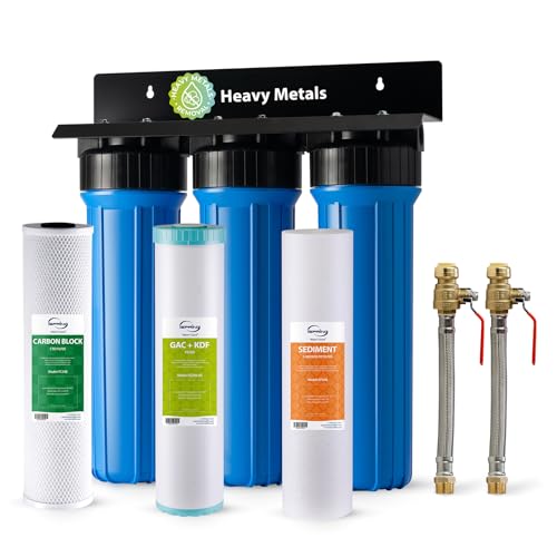 iSpring WGB32B-KS+AHPF12MNPT16X2 3-Stage Whole House Water Filter, Reduces Heavy Metals, Hydrogen Sulfide, Chlorine, Chloramine, Sediments w/ 3/4'' Push-Fit Braided Stainless Steel Hose Connectors - style: Heavy Metals Removal