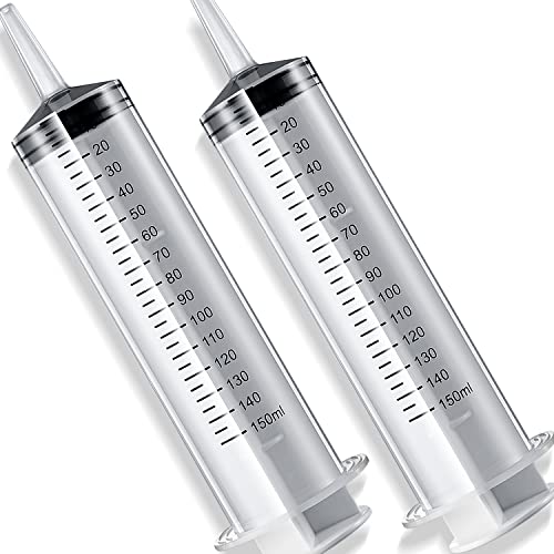 2 Pack 150ml Large Syringes Big Syringes, Large Garden Syringe for Scientific Labs, Measuring, Watering, Refilling (150 ML) - size: 150 ML