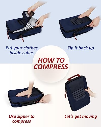 Bagsmart Compression Packing Cubes, Travel Bag Cruise Ship Essentials - color: Dark Blue, size: 6 Set