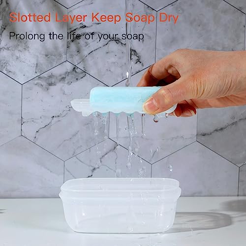 Quatish Leakproof Soap Dish with Lid & Draining Layer, Shatterproof Travel Bar Soap Holder Case Container, Portable Travel Size Toiletries Essentials for Camping, Gym, Bathroom, Clear - color: Clear, size: Medium