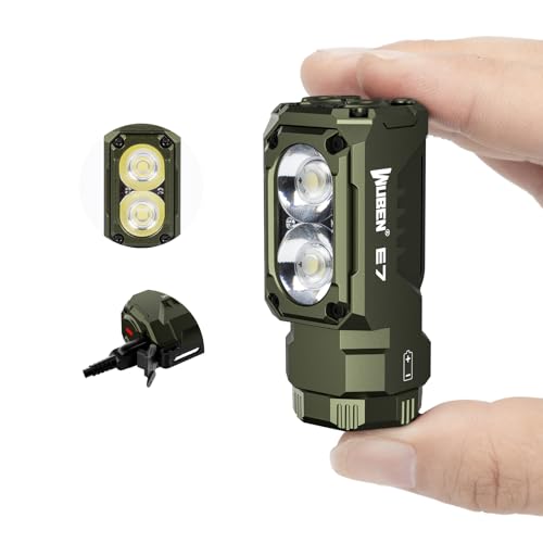 WUBEN E7 1800 Lm Hight Lumen Mini Flashlight with Magnet | Super Bright 6 Modes EDC Flashlight, IP68 Pocket Flashlight for Headlamp Use, Rescue, Camping、Hiking、Car repair etc - color: Army Green LBG