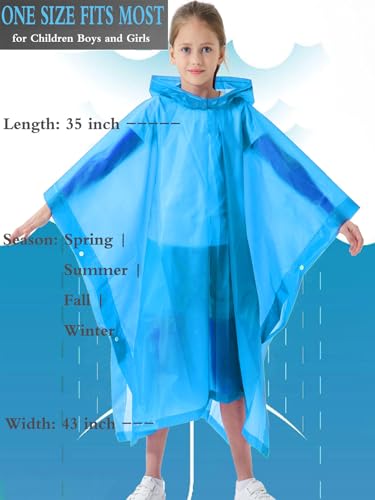 2 Pack Raincoats for Kids, Kids Rain Jacket Reusable Rain Ponchos for Boys and Girls - color: Blue