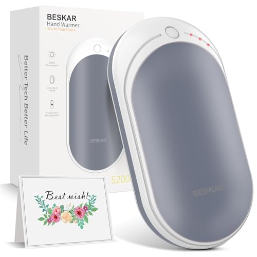 BESKAR Rechargeable Hand Warmer, 5200mAh Electric Hand Heater | Double Sided Heating, USB Quick Charge, Portable Pocket Hand Warmer for Outdoor, Golf, Raynauds - color: Gray