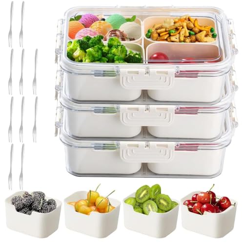 Small 4 Compartment Snackle Box Container Clear Snack Box with Lid | 3 Pack Mini Snacklebox for Veggie, Candy, Fruits, Nuts, Charcuterie, Travel & Picnics & Office Lunch - color: 3 pack 4 compartment divided snackle box container