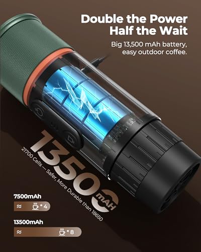Portable Espresso Coffee Maker, Travel Coffee Maker for Camping, 20 Bar Self‑Heating Rechargeable with USB-C, with NS Capsule for Car/Travel/Camping - color: Green