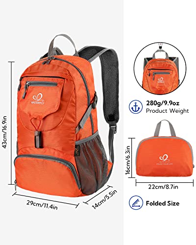 WATERFLY Small Lightweight Packable Backpack: 20l Hiking Daypack Man Woman | 20L,Recycled nylon material,Multi-compartment storage,Water-resistant,Everyday carry,Ultra Light Foldable Travel Day Pack - color: Orange