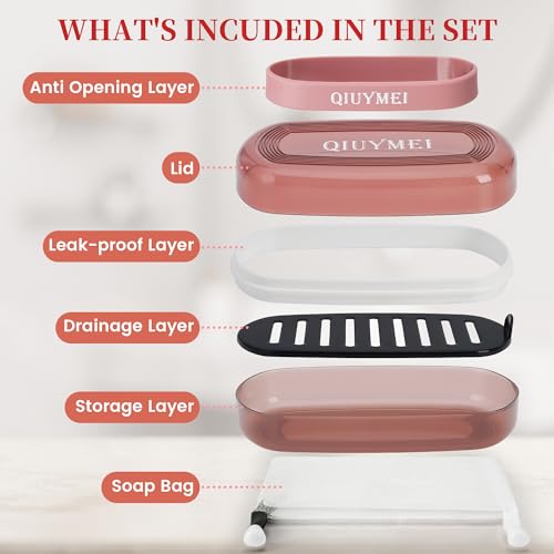 Shampoo Bar Holder and Soap Case | Leakproof Travel Container with Lid & Drain Tray | Includes Silicone Strap and Mesh Soap Bag | for Bathroom, Shower, Camping, Gym Travel (Red, Large) - color: Red Style A-large