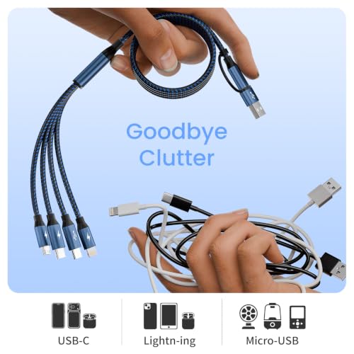 MPATIBY 4 in 2 Multi Charging Cable, 1 Pack 5FT Dual Input Charging Cords | USB A & USB C Inputs with Dual USB C, IP & Micro Outputs, Travel Essentials, Phone Charger for Multiple Devices - color: Navyblue, size: 1Pack5FT