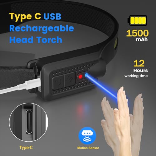 LED Headlamp Rechargeable 3PCS,Head Lamp with Red Light 260 Wide Beam | Headlight 8 Mode,Waterproof,Motion Sensor Head Torch,Flashlight,Bright Headlamps Camping,Running,Hiking,Fishing,Working - size: 3 Packs