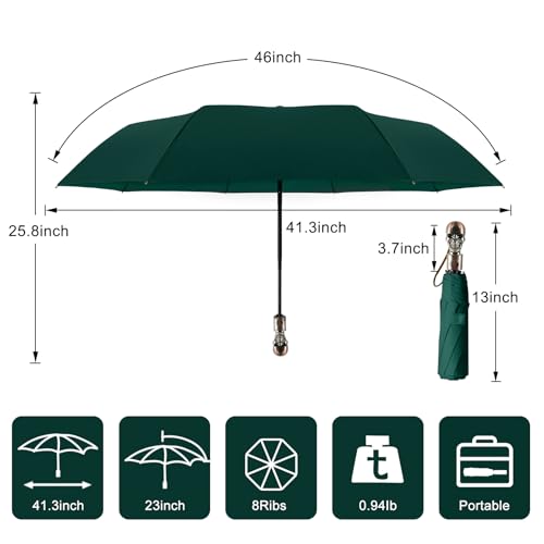 Skull Handle Windproof Travel Umbrella Compact Portable, Auto Open Close | Luxury Gothic Skull Grip with One-Touch Automatic Open, Wind Resistant and Sturdy for Rain, Lightweight to Carry Daily - color: 06.Dark Green