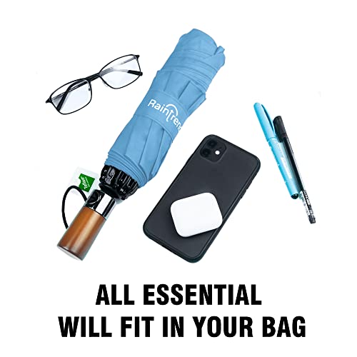 Raintrend Windproof Travel Umbrellas for Rain Automatic +10% Bigger Canopy Strong Frame Compact Folding Portable Umbrella for Women Men Backpack Purse - color: Y Sky Blue