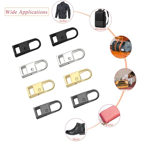 Urmspst Zipper Pull Replacement (Upgraded), 8 Pcs Detachable Zipper Pull Tabs for Boots Purse Coat Luggage Clothing Jackets Backpacks (4 Color Black, Silver, Gold, Brilliant Black) - style: A 8PCS Black, Gold, Silver, Bright black