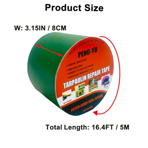Heavy Duty Awning Repair Tape, Waterproof Strong Adhesive Patch, Instant Fix Tape for Tent, Boat Covers, Tarp, Sail, Canopy, Canvas, Tarpaulin, 3.15INX16FT, Green - color: Green, size: 3.15INX16FT