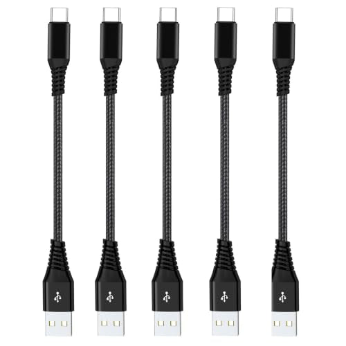 USB to USB C Cable 1FT 5Pack, Short 8inch Woven USB-C 60W Fast Charging Cords for iPhone 17 16 15, for Samsung Galaxy S26 S25 S24, AirPods, iPad Pro, Power Bank and Other Type c Devices - color: Black 5Pack