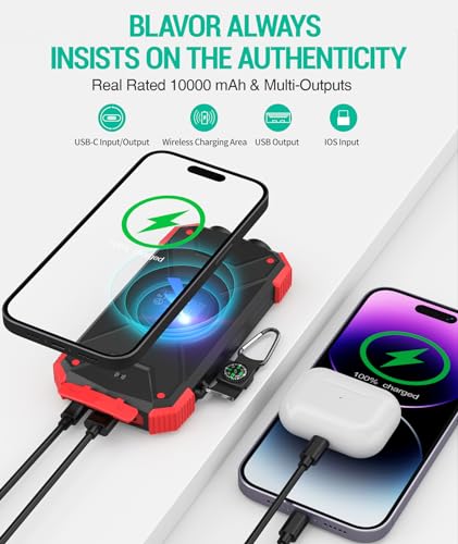 BLAVOR 2 Pack Solar Charger Power Bank 10,000mAh, Portable Wireless Charger, 20W Fast Charging External Battery Pack with USB C for Cell Phones