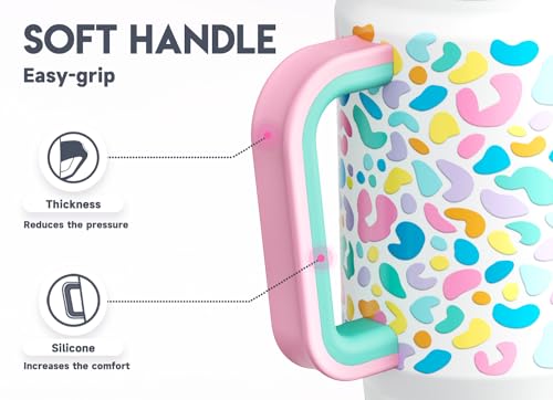 Meoky 32 oz Tumbler with Handle, Insulated Tumbler with Lid and Straw, Stainless Steel Travel Mug, Keeps Cold for 24 Hours, 100% Leak Proof, Fits in Car Cup Holder (Leopard) - color: Leopard, size: 32 Ounces