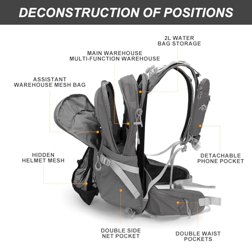 IX INOXTO 20L Hydration Backpack, Waterproof Hiking Internal Frame Backpacks with 2L Hydration Water Bladder and Rain Cover for Men, Lightweight Travel Daypack for Cycling,Camping,Ski (grey) - color: Grey