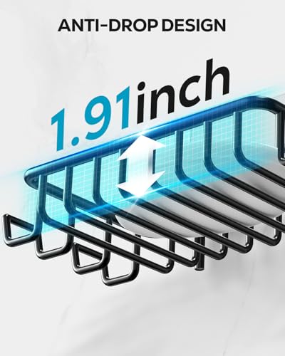 Nieifi Soap Dish Holder with 4 Hooks Stainless Steel Black Adhesive for Shower, Bathroom | Stainless steel, razor holder, 4 hooks, soap dish for shower, wall mounted, soap caddy, sponge holder, rustproof, black - color: Black, size: 1 Pack