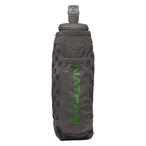 Nathan ExoDraw & ExoShot 2.0 Flask, Handheld Water Bottle for Marathons, Hiking, Ultra Running and Outdoor Activity - color: Castlerock/Classic Green, size: 14 Ounces