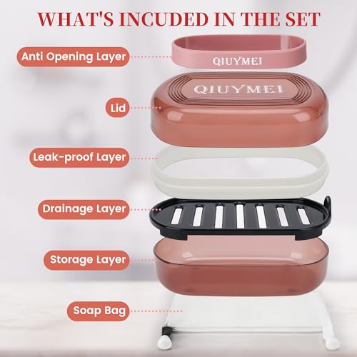 Leakproof Travel Soap Case with Lid | Draining Soap Bar Holder & Dish with Silicone Strap | Includes Mesh Soap Bag | for Shower, Bathroom, Camping, Gym (Red) - color: Red Style a