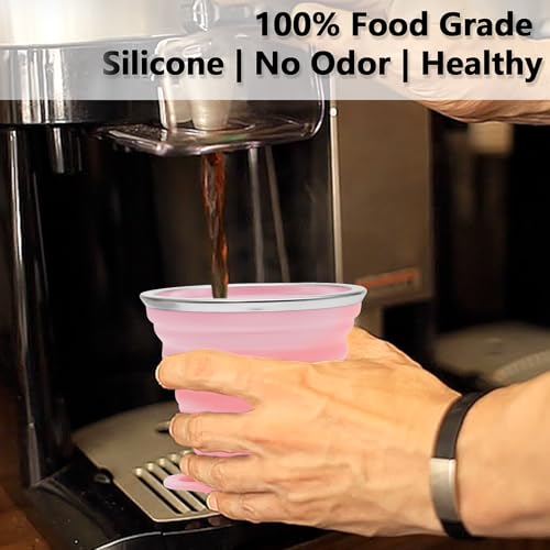 Litoexpe 2 Pack Silica gel Collapsible Travel Cup 270ml, Pink & Green | with Lids, Portable Folding Camping Cup, for Camping and Travel - color: Pink & Green