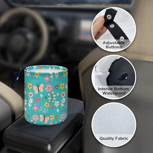 Cartoon Daisy Butterfly Car Rubbish Bag Can Reusable Hanging Auto Garbage Organization Can Bin with Adjustable Strap for Camping，Travel Accessories - color: Cartoon Daisy Butterfly